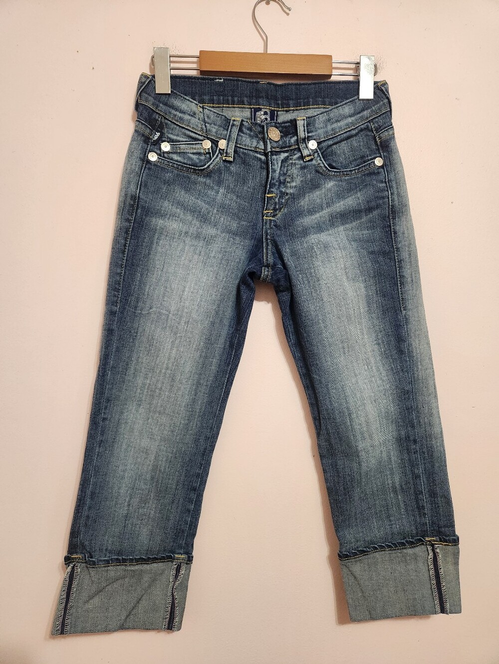 Y2K Rock & Republic Victoria Beckham dVB Pink Crown Cropped Jeans Capris Size 26